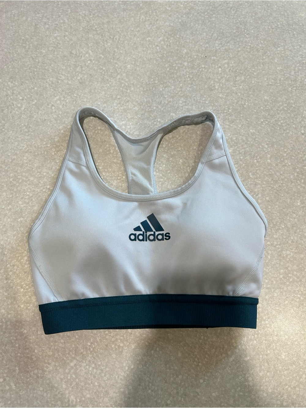 adidas White Sports Bra with Dark Teal Band